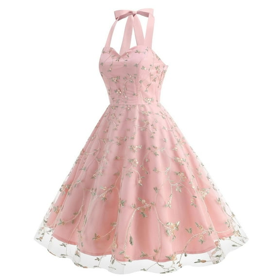 Ayolanni Pink Women Dresses Plus V-Neck Knee-Length Embroidery Ball Gown Sleeveless Dresses Dresses for Girls M