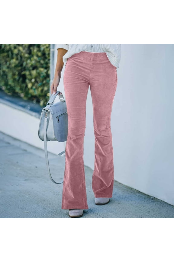 Pink Women's Fashion 2025 Bootcut Pants Vintage Solid Petite Cotton Pants Casual Slim Fit Flared Pants