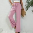 thumbnail image 1 of Ayolanni Pink Womens Pants Wide-Leg Drawstring High Rise Solid Pants Womens Pants Petite Capri M, 1 of 8