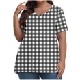 thumbnail image 1 of Ayolanni Plaid Womens Tops Trendy V-Neck Plus Size Short Sleeve Black T-Shirts Shirts for Ladies 5x, 1 of 4