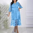 thumbnail image 1 of Ayolanni Plus Size Casual Dresses for Women Cruise V-Neck Blue Solid Long Sleeve Midi Dresses Teen Dresses 2x, 1 of 7