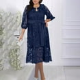 thumbnail image 1 of Ayolanni Plus Size Dresses for Women Navy V-Neck Plus Size Solid Long Sleeve Midi Dresses Dresses for Juniors 5x, 1 of 7