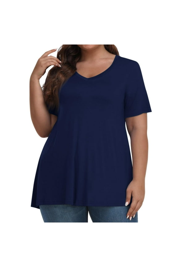 Plus Size Scrub Tops for Women V-Neck Blue Short Sleeve Solid T-Shirts Shirts for Teens 5x