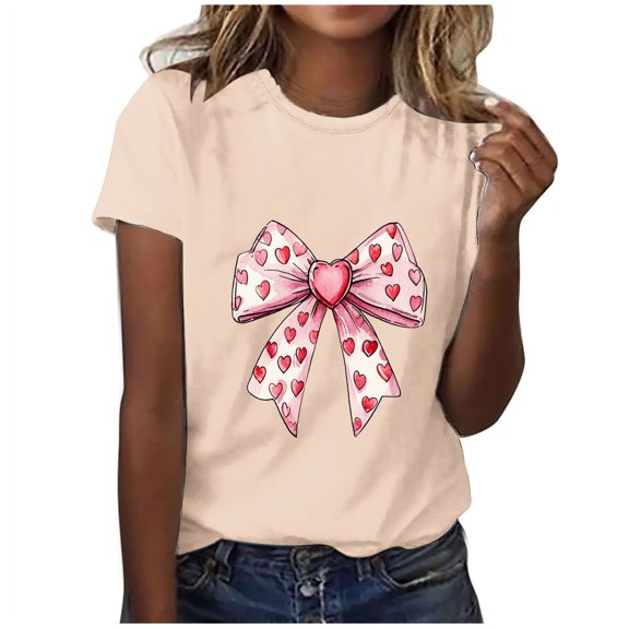 Ayolanni Plus Size Women Tops Beige Cute Short Sleeve Valentines Tops Light Weight Heart Tshirts Women Blouses XXL