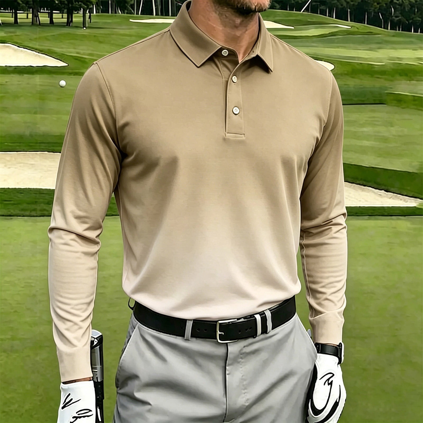 Ayolanni Polo Shirts for Men Gradient Color Collared Long Sleeve Shirts ...