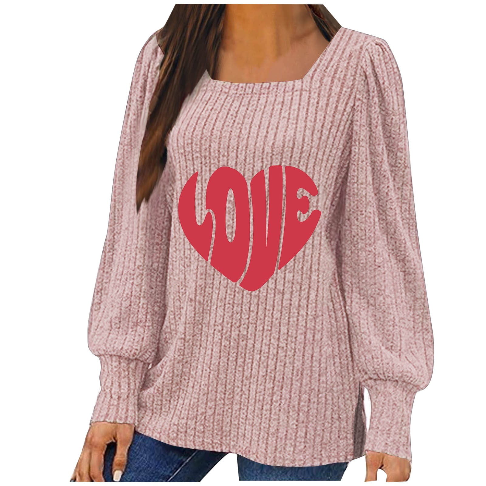 Ayolanni Puff Sleeve Trendy Tops for Women 2024 Valentine's Day Pink