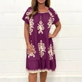 thumbnail image 1 of Ayolanni Purple Holiday Party Dresses for Women Boho Short Sleeve Midi Dresses Summer Dresses for Girls 4x, 1 of 6