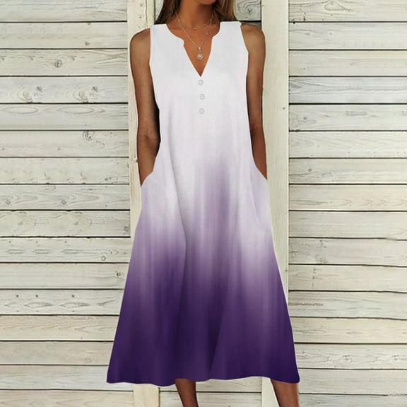 Ayolanni Purple Vacation Dresses for Plus Women V-Neck Sleeveless Ombre Midi Dresses Casual Dresses for Girls 5x