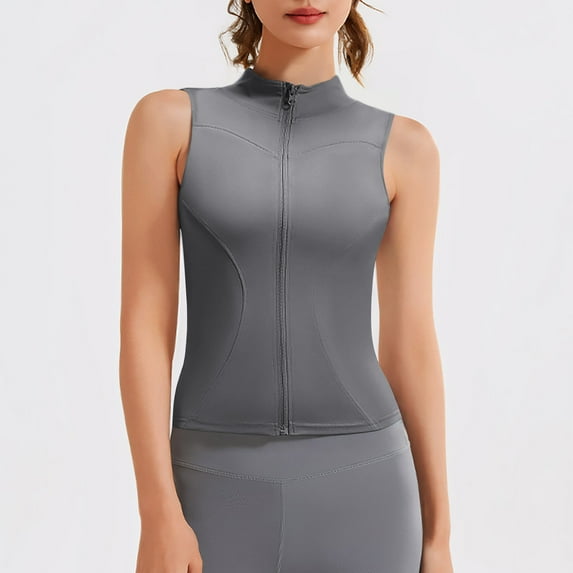 Ayolanni Quick-Drying Women's Shirt Gray Zipper Sports Stretchy Solid Tank Tops Ladies Blouses XL