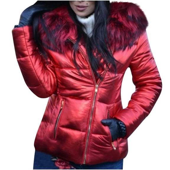 Ayolanni Red Women Coats Puffer Quilted Hooded Zip Up Long Sleeve Solid Jackets Ladies Jackets L