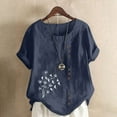 thumbnail image 1 of Ayolanni Scoop Neck T Shirts for Women Short Sleeve Embroidered Solid Casual Blouse Linen Going Out Shirts 2026 Summer Tops Blue XXXXL, 1 of 4