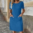 thumbnail image 1 of Ayolanni Scoop Neck Women Summer Dresses Solid Casual Short Sleeve Midi Shift Dress Textured Ladies Plus Size Knit Daily Sundress Blue XXL, 1 of 8