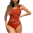 thumbnail image 1 of Ayolanni Sheer Swimsuit for Women Mesh One Piece Orange Modest See Thru Seamless Bathing Suit Women's Swimwear S, 1 of 4