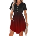 thumbnail image 1 of Ayolanni Shift Spring Dresses for Women Casual V-Neck Ombre Color Midi Dress Drawstring Short Sleeve Club Button Sundress XXL, 1 of 9