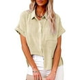 thumbnail image 1 of Ayolanni Shirts For Women Trendy Summer 2023 Button Down Linen Tops Plus Size Short Sleeve Collared t-Shirt Work Casual Blouse, 1 of 8