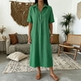 thumbnail image 1 of Ayolanni Short Sleeve Summer Dresses for Women Collared Button Down Pleated Solid Maxi T-Shirt Dress Beach Plus Size Casual Sundress Green S, 1 of 5
