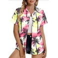 thumbnail image 1 of Ayolanni Short Sleeve Summer Shirts for Women Hawaii Tropical Print Button Down V-Neck Blouse Weekend Plus Size Lapel Shirts Summer Tops for Women 2026 Pink L, 1 of 6