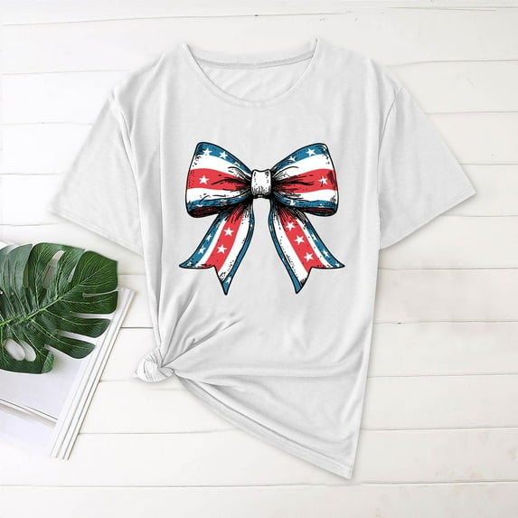 Ayolanni Short Sleeve Tshirt Women White The Fourth of July T-Shirts Basics Womens Clothing XL