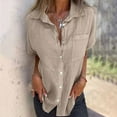 thumbnail image 1 of Ayolanni Short Sleeve Women Blouses and Shirts Cotton Linen Beige Solid Button-up Shirts Lady Blouses 2x, 1 of 6