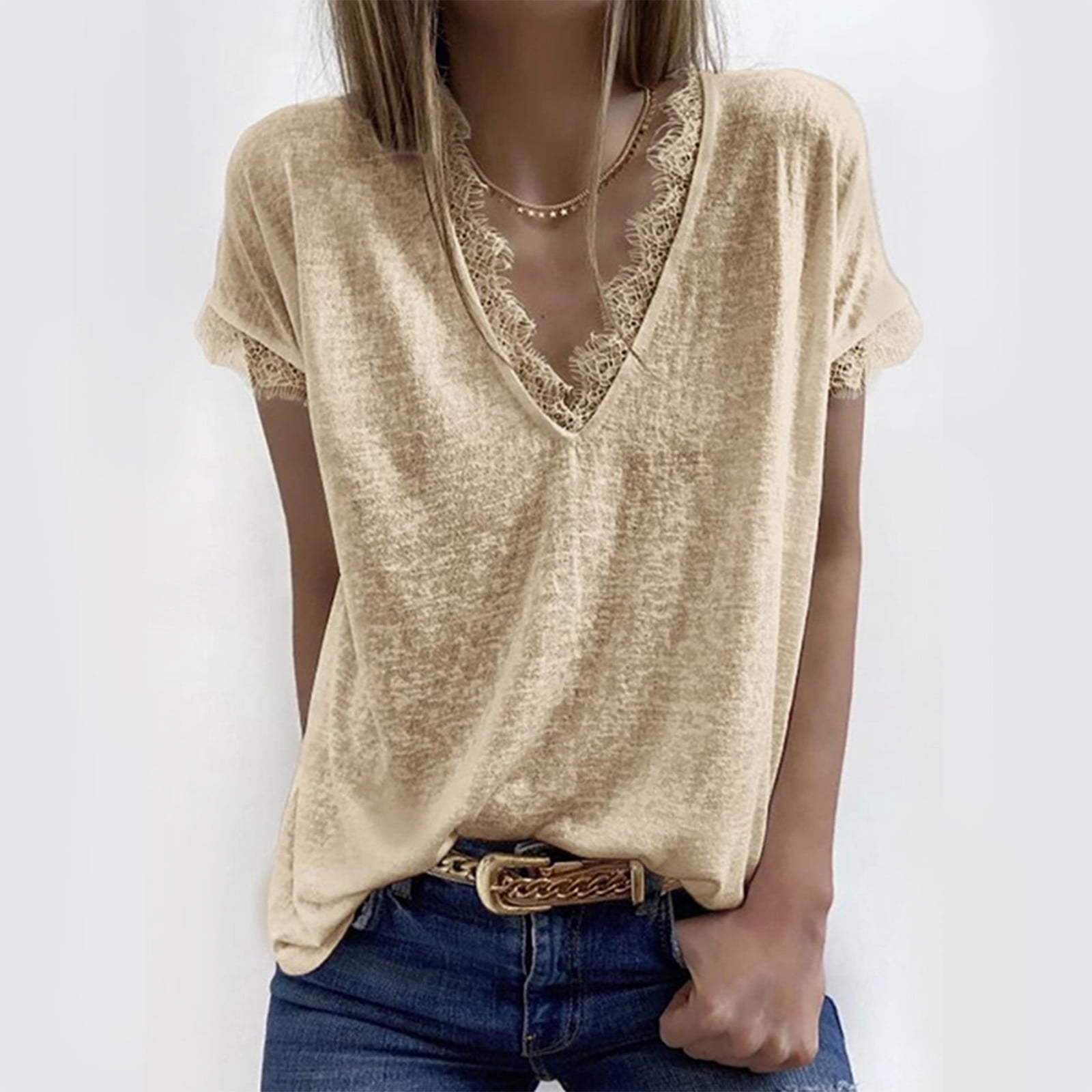 Ayolanni Short Sleeve Womens Blouses And Tops Dressy VNeck Yellow