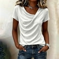 thumbnail image 1 of Ayolanni Short Sleeve Womens Blouses Business Soft Solid V-Neck Blouse Pleated Fitted Shirts 2026 Summer Tops White XL, 1 of 5