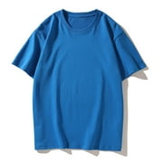 Ayolanni Short Sleeve Womens Blouses Clearance Under $10 Crew Neck Blue T-Shirts Raglan Solid Tops Size L