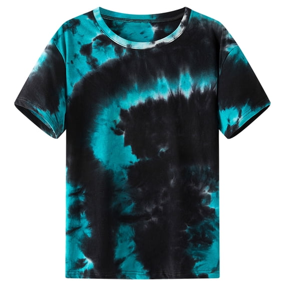Ayolanni Short Sleeve Womens Blouses Crop Tie Dye Scoop Neck Fashion Blouse Fitted Going Out Shirts 2026 Summer Tops Blue L