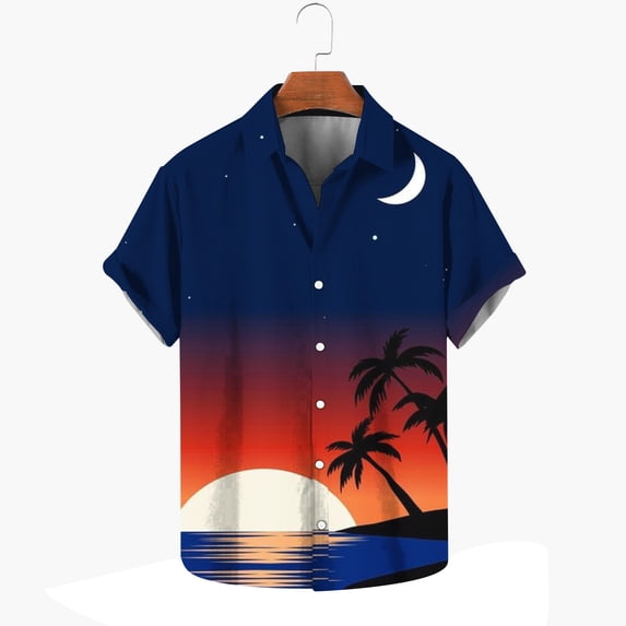 Ayolanni Short Sleeves Hawaiian Shirt for Men Funny Tropical Print Blue Button-Up Shirts Summer Holiday Tops Size S