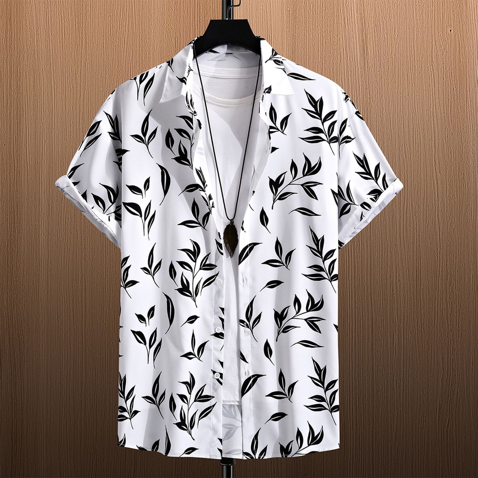 Ayolanni Short Sleeves Hawaiian Shirts For Men Tropical Print White Button Up Shirts Beach