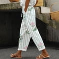 thumbnail image 1 of Ayolanni Side Elastic Womens Summer Pants Floral Casual Drawstring Straight Leg Pants Daily Ladies Pants with Pockets Green L, 1 of 6