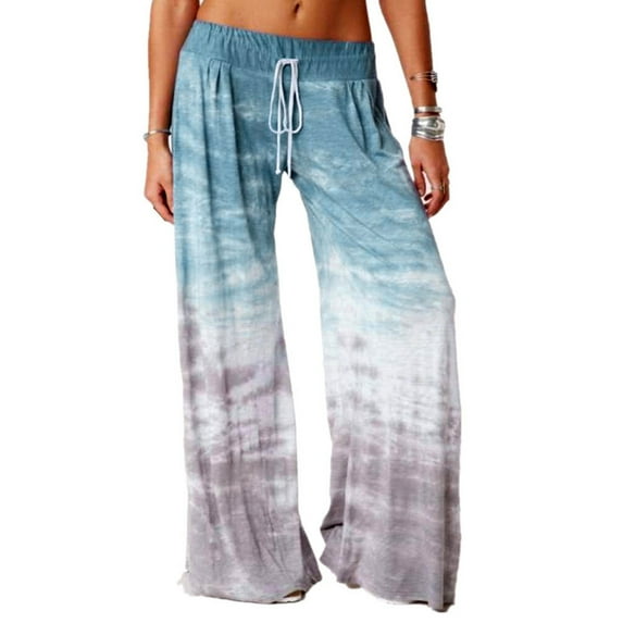Ayolanni Sky Blue Womens Pants Petite Wide-Leg Palazzo Ombre Drawstring Elastic Band Pants Womens Dress Pants XXXXL