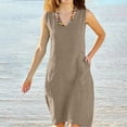 thumbnail image 1 of Ayolanni Sleeveless Dresses for Women Cotton Linen Crew Neck Yellow Tank Midi Dress Daily Casual Solid Loose Sundress with Pockets S, 1 of 6