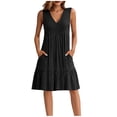 thumbnail image 1 of Ayolanni Sleeveless Spring Dresses for Women Solid Modest V-Neck Midi A-Line Dress Vacation Casual Pleated Beach Ruffle Sundress with Pockets Black XL, 1 of 6