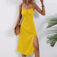 thumbnail image 1 of Ayolanni Sleeveless Sundresses for Women Crew Neck Long Elegant Spaghetti Strap Slip Dress Polka Dots Vacation Side Slit Solid Color Sundress S, 1 of 6