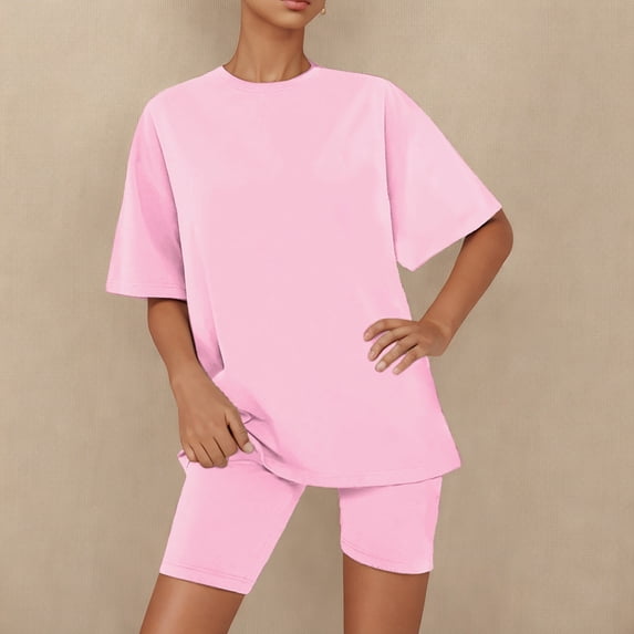 Ayolanni Soft Pajamas for Women Set 2 Piece Pink Plus Size Pajamas Shirt and Shorts Sets Slim Sleepwear Lounge Sets S-3XL