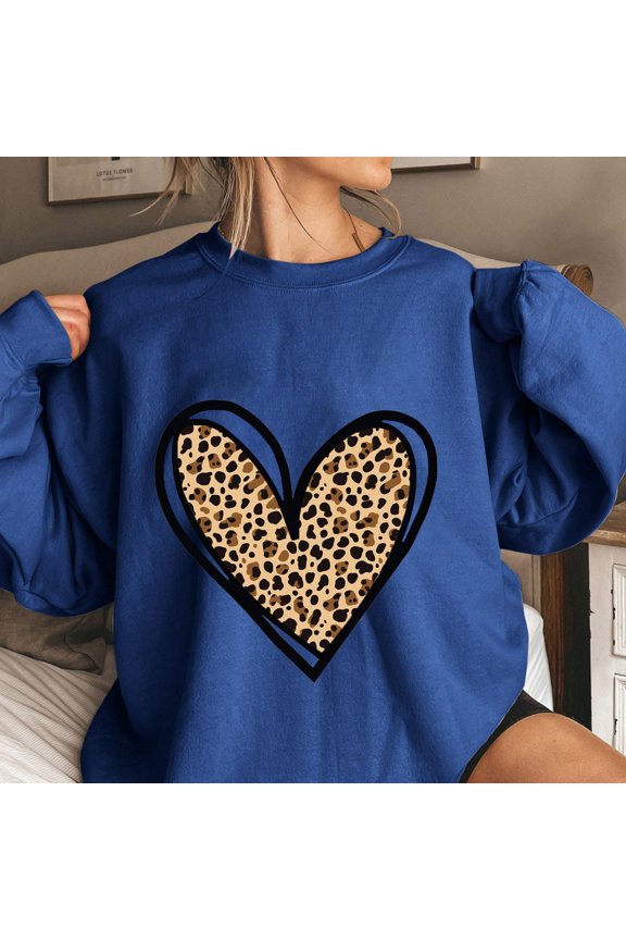 Soft Sweatshirts for Women Long Sleeve Blue Leopard Print Pullover Crew Neck Sweatshirts Girls Hoodie