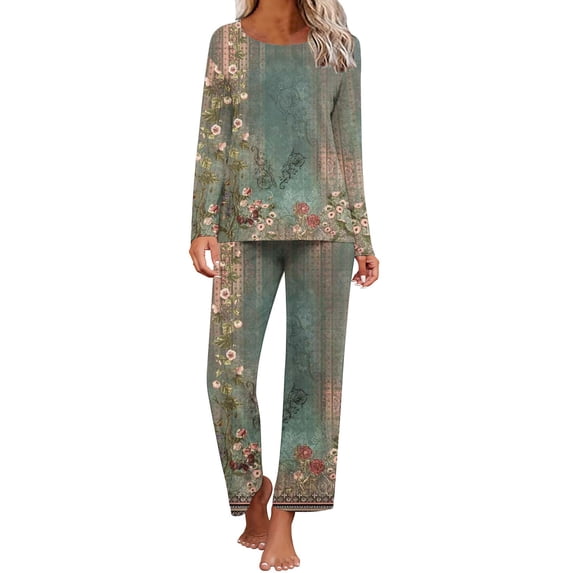 Ayolanni Soft Womens Pajamas Sets 2 Piece Long Sleeve Tops and Long Pants Pjs Ladies Floral Comfy Loungewear Sleepwear Sets L