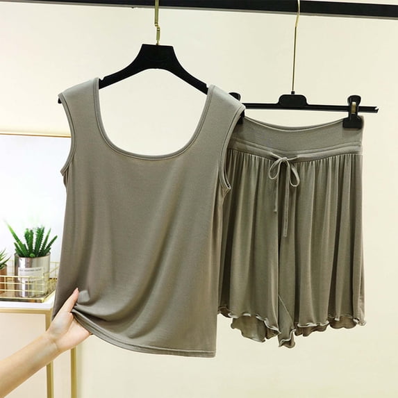 Ayolanni Soft Womens Pajamas Sets 2 Piece Sleeveless Tank Tops and Shorts Pjs Drawstring Waistband Lightweight Solid Loungewear Sleepwear Sets XXXXL