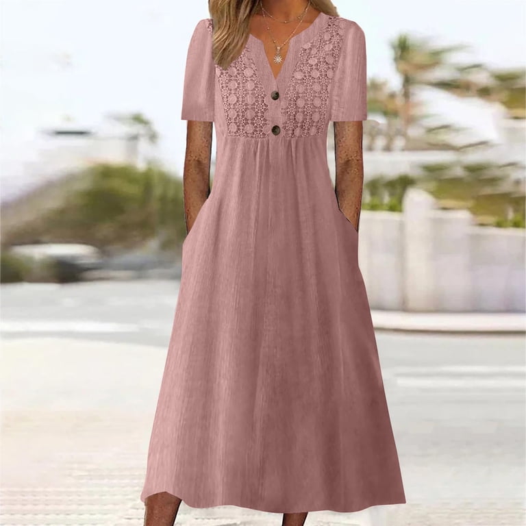 solid lace half sleeve maxi a line dress Women's Maxi Dress Semi Formal Dress A Line Dress Elegant Work Birthday Flutter Sleeve Wedding Guest Cocktail Party Formal Evening Regular Fit Solid Color Plain Half Sleeve V Neck Black Pink Red