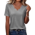 thumbnail image 1 of Ayolanni Scalloped Shirts for Women Solid Short Sleeve V-Neck Blouse Loose Workout Basic Shirts Womens Tops Gray S, 1 of 7