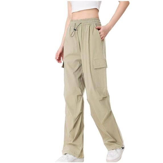 Ayolanni Straight-Leg Womens Pants Cargo Coffee Drawstring Elastic Band Pants Ladies Pants Clearance under 10.00 XXXL