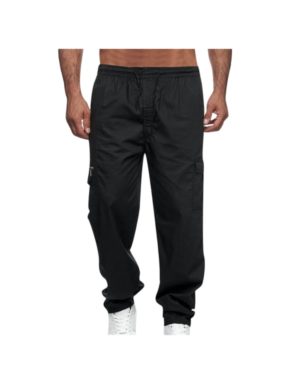 Streetwear Pant for Men Elastic Waist Chinos Parachute Trousers Work Oversize Joggers with Pockets