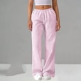 thumbnail image 1 of Ayolanni Stretch Pants for Women Lightweight Solid High Waist Straight Leg Pants Pink Ladies Casual Drawstring Loose Trousers XL, 1 of 7