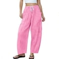 thumbnail image 1 of Ayolanni Stretch Womens Pants Boho Gingham Wide Leg Pants Drawstring Elastic Waist Girls Pink Loose Trousers with Pockets XL, 1 of 4