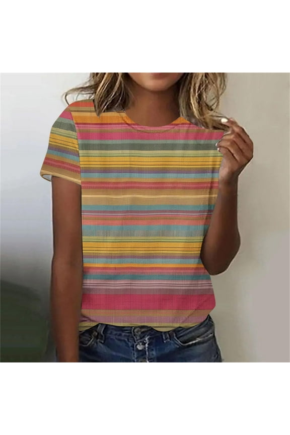 Striped Women Tops and Blouses Under 15 Short Sleeve T-Shirts Ladies Tops 2x