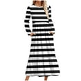 thumbnail image 1 of Ayolanni Striped Women’s Fall Dress Crew Neck Swing Long Sleeve Pleated Maxi A-Line Dress Dressy Going Out Fashion Sundress Black L, 1 of 4