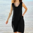 thumbnail image 1 of Ayolanni Summer Dresses for Women 2026 Cotton Linen Black Sleeveless Crew Neck Tank Midi Dress Solid Daily Casual Loose Sundress with Pockets L, 1 of 6