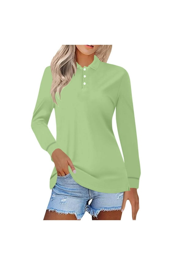 Summer Tops for Women Collared Green Long Sleeve Solid Pullover Polos Women's Blouses 3X