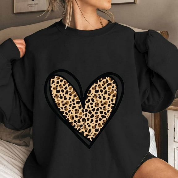 Ayolanni Sweatshirt Women Black Long Sleeve Leopard Print Crew Neck Sweatshirts Hoodie for Women XL