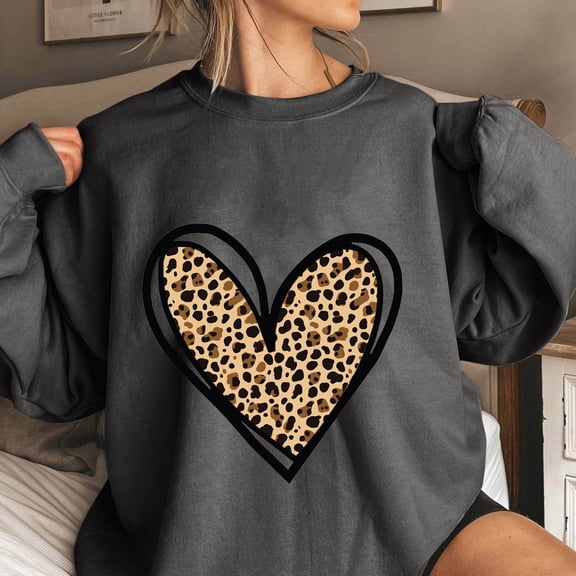 Ayolanni Sweatshirt Women Gray Long Sleeve Crew Neck Leopard Print Pullover Sweatshirts Womens Hoodies Cute